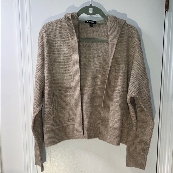 Express Women's Tan Hooded Cardigan - Picture 1 of 5